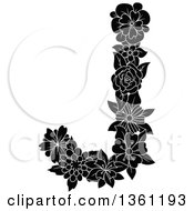 Poster, Art Print Of Black And White Floral Uppercase Alphabet Letter J