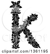 Poster, Art Print Of Black And White Floral Lowercase Alphabet Letter K
