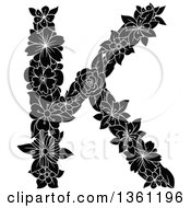 Poster, Art Print Of Black And White Floral Uppercase Alphabet Letter K
