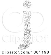 Clipart Of A Black And White Lineart Floral Lowercase Alphabet Letter J Royalty Free Vector Illustration