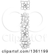 Black And White Lineart Floral Lowercase Alphabet Letter I