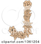 Clipart Of A Tan Floral Uppercase Alphabet Letter J Royalty Free Vector Illustration