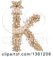 Clipart Of A Tan Floral Lowercase Alphabet Letter K Royalty Free Vector Illustration
