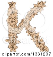 Poster, Art Print Of Tan Floral Uppercase Alphabet Letter K