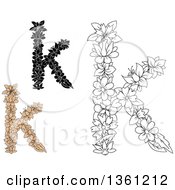 Clipart Of Floral Lowercase Alphabet Letter K Designs Royalty Free Vector Illustration