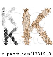 Clipart Of Floral Uppercase Alphabet Letter K Designs Royalty Free Vector Illustration