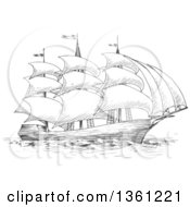 Clipart Of A Sketched Gray Ship Royalty Free Vector Illustration