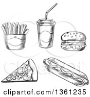 Poster, Art Print Of Black And White Sketched Fast Foods