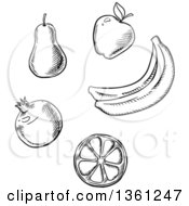 Poster, Art Print Of Black And White Sketched Fruits