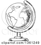 Poster, Art Print Of Black And White Sketched Desk Globe