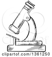 Clipart Of A Black And White Sketched Microscope Royalty Free Vector Illustration