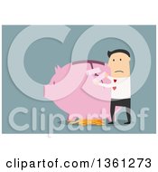 Poster, Art Print Of Flat Design White Business Man Taping Up A Broken Piggy Bank On A Blue Background