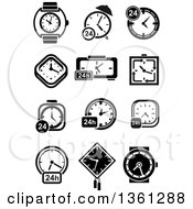 Poster, Art Print Of Black And White Watch Clock And 24 Hour Designs