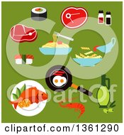Poster, Art Print Of Flat Design Foods On Green