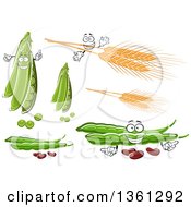 Poster, Art Print Of Cartoon Pea Pods Wheat And Beans