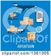 Poster, Art Print Of Flat Design Airplane Cargo And Logistics Icons With Text On Blue