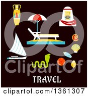 Flat Design Egypt Travel Vacation Items Over Text On Blue