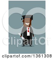 Poster, Art Print Of Flat Design Happy Black Male Graduate Holding A Degree On A Blue Background