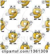 Poster, Art Print Of Seamless Background Pattern Of Cartoon Yellow Number Nine Characters