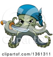 Poster, Art Print Of Cartoon Pirate Octopus Holding A Sword