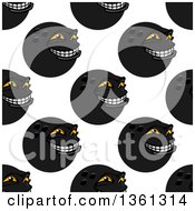 Clipart Of A Seamless Background Pattern Of Black Grinning Bowling Ball Characters Royalty Free Vector Illustration