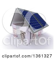 Poster, Art Print Of 3d House Made Of Cash Money And Solar Panel Roofing On A White Background