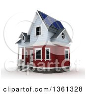 Poster, Art Print Of 3d House With A Solar Panels On A White Background