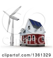 Poster, Art Print Of 3d House With A Wind Turbine Windmill On A White Background