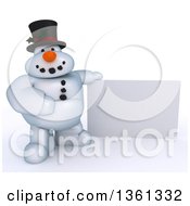 Poster, Art Print Of 3d Snowman Character By A Blank Sign On A Shaded White Background