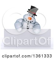 Poster, Art Print Of 3d Snowman Character Over A Blank Sign On A Shaded White Background
