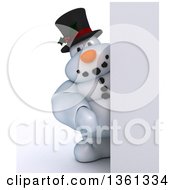 Clipart Of A 3d Snowman Character By A Sign On A Shaded White Background Royalty Free Illustration