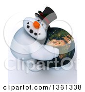 Poster, Art Print Of 3d Snowman Character Hugging Planet Earth Featuring Africa On A Shaded White Background