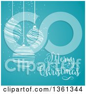 Poster, Art Print Of White Scribble Christmas Baubles Suspended Over Blue With Merry Christmas Text