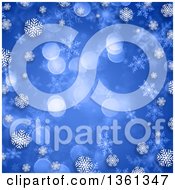 Poster, Art Print Of Blue Christmas Background With Bokeh Flares Bordered In White Snowflakes