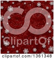 Poster, Art Print Of Red Glitter Christmas Background Bordered In White Snowflakes