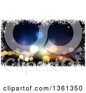Poster, Art Print Of Bokeh Flare Christmas Background Bordered In White Snowflakes