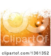 Clipart Of A 3d Suspended Christmas Baubles Over An Orange Background With Stars And Snowflakes Royalty Free Vector Illustration