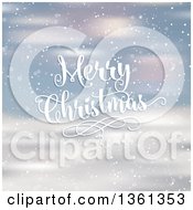 Clipart Of A White Merry Christmas Greeting And Swirl Over Blurred Snow Royalty Free Vector Illustration