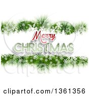 Poster, Art Print Of Merry Christmas Greeting In A Border Of Snowflakes And Fir Branches On White