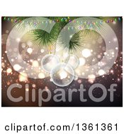 Poster, Art Print Of Background Of 3d Transparent Christmas Baubles Hanging From Branches With Lights Over Bokeh