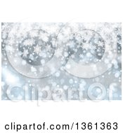 Clipart Of A Silver Christmas Background Of Bokeh Flares And Snowflakes Royalty Free Illustration