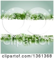 Poster, Art Print Of Frame Of Snowflakes And Christmas Tree Branches Over Green