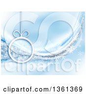 Clipart Of A White Suspended Christmas Ornament Over A Blue Wave And Snowflake Background Royalty Free Illustration