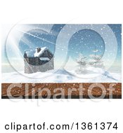 Poster, Art Print Of 3d Deck With A View Of A House And Trees On Top Of A Snow Covered Winter Mountain