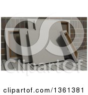 Clipart Of 3d Blank Art Canvases On Wood Over Bricks Royalty Free Illustration