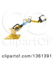 3d Yellow Industrial Robotic Arm On A White Background