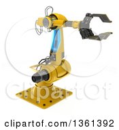 3d Yellow Industrial Robotic Arm On A White Background