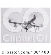Poster, Art Print Of 3d Metal Quadcopter Drone Flying On A Shaded Background