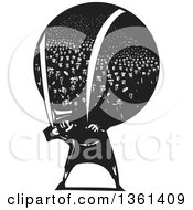Clipart Of A Black And White Woodcut Man Carrying A Heavy Bundle Of Refugees On His Back Royalty Free Vector Illustration by xunantunich