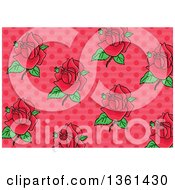 Poster, Art Print Of Background Pattern Of Pink Roses Over Polka Dots